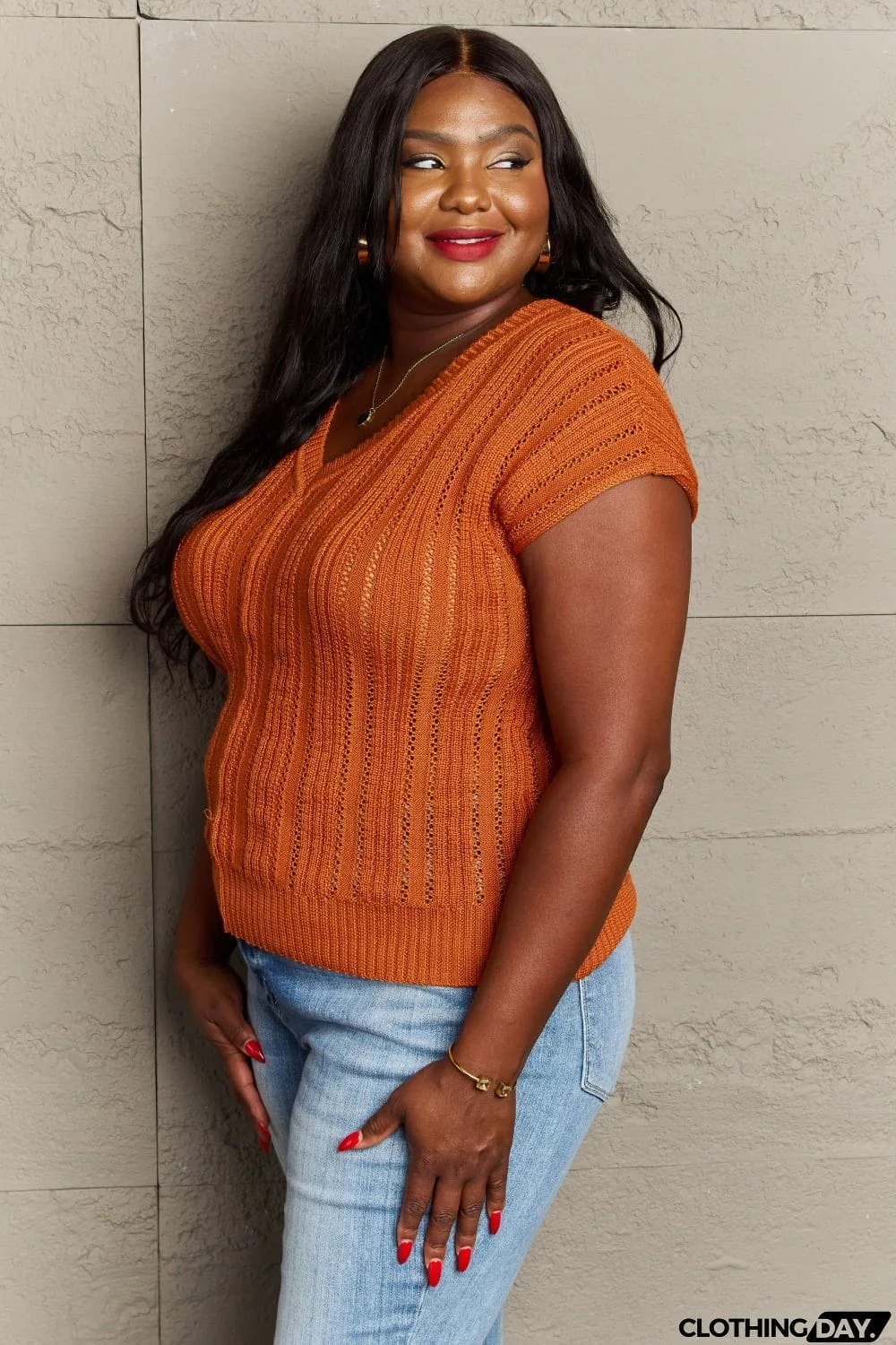 Sew In Love Full Size Preppy Casual Knit Sweater Vest