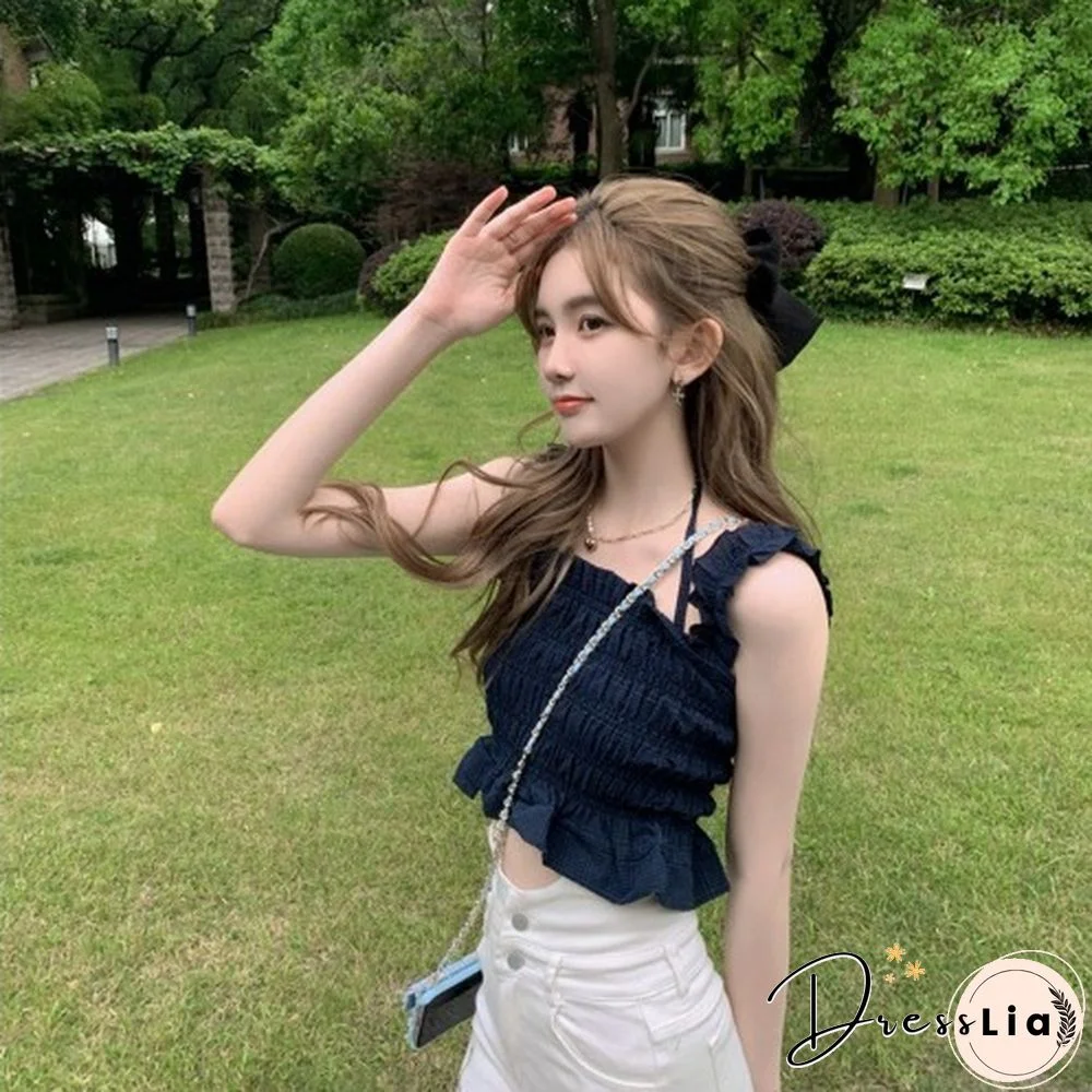 Camisole Women Folds Solid Breathable Summer Sleeveless Cropped Tank Tops Basic Sweet Ulzzang Stylish Hot Sale Mujer Chic Camis