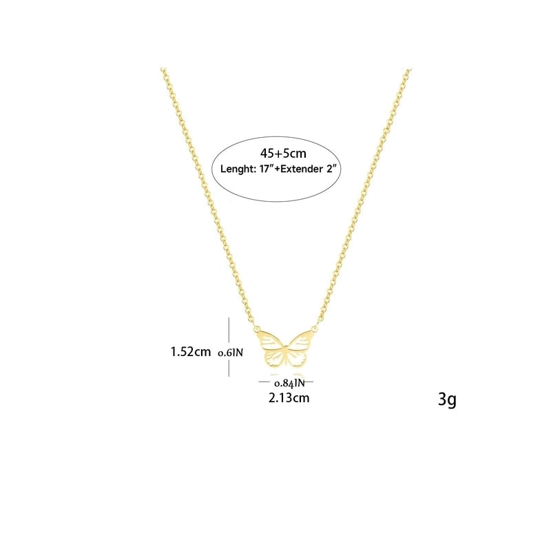 Sweet Minimalist Cat Butterfly Airplane 304 Stainless Steel 18K Gold Plated Plating Pendant Necklace