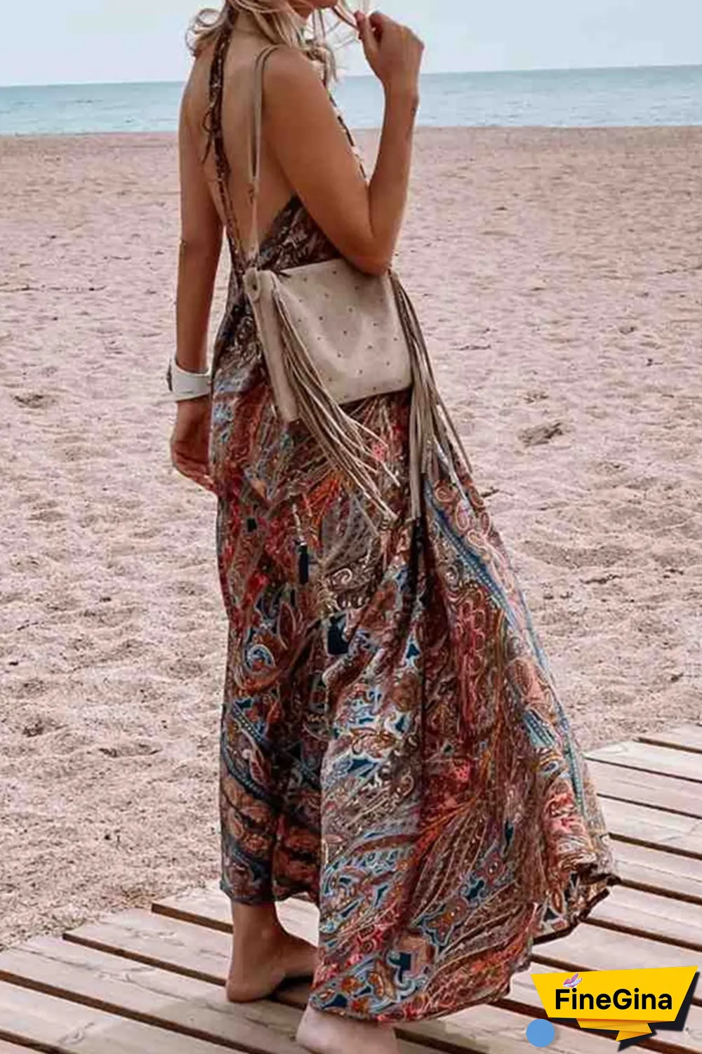 Casual Print Mesh V Neck Straight Dresses