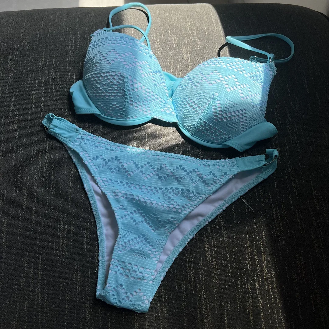 Churchf 2023 New Sexy Hard Cup Hollow Net Cloth Sexy Drawstring Tied Swimsuit Bikini