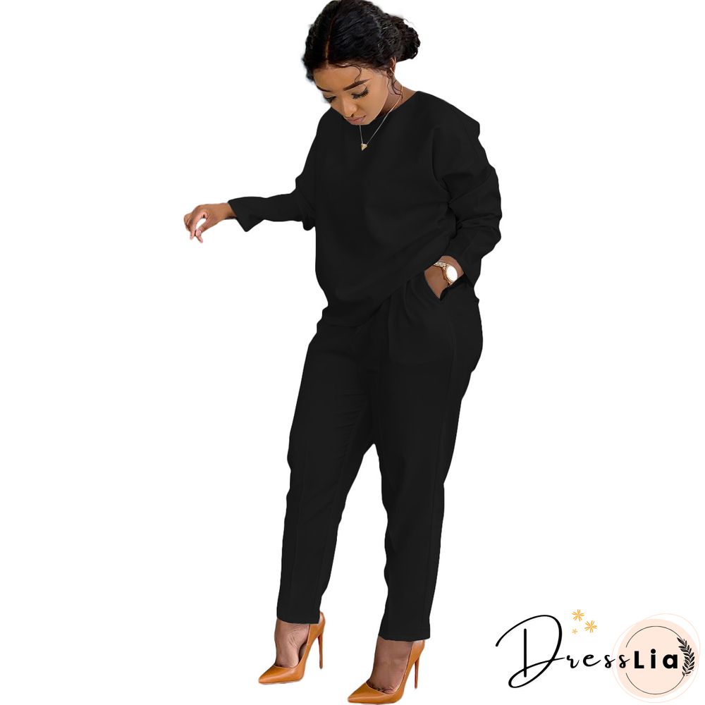 Long Sleeves T shirt Sportswear Two Piece Pants Set