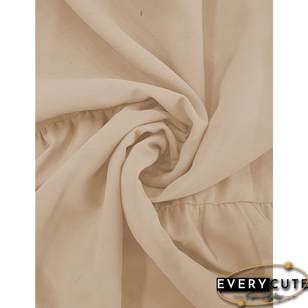 Khaki Crew Neck Smocked Swing Midi Dress