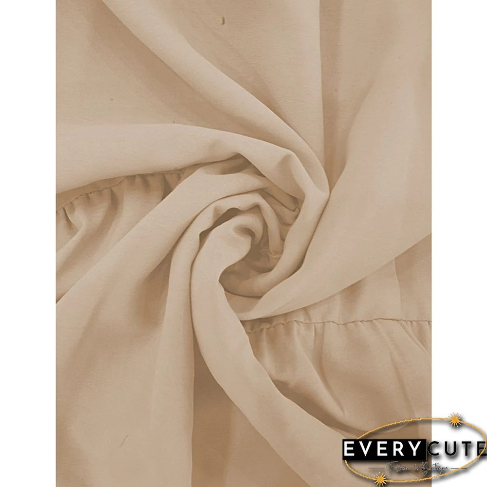 Khaki Crew Neck Smocked Swing Midi Dress