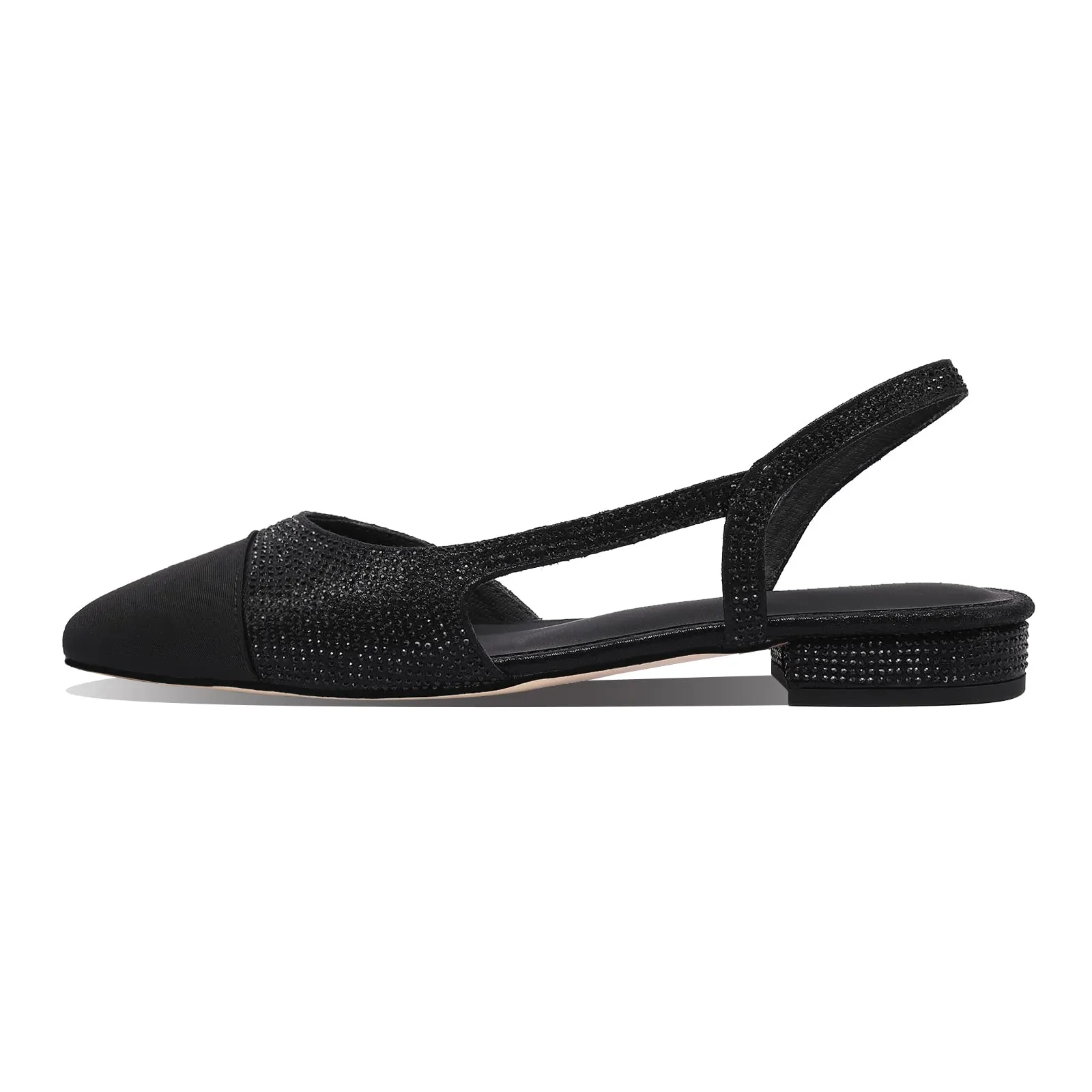 20mm Womens Slingback Rhinestone Flat Pumps Closed Round Toe Splicing Casual Shoes-vocosishoes