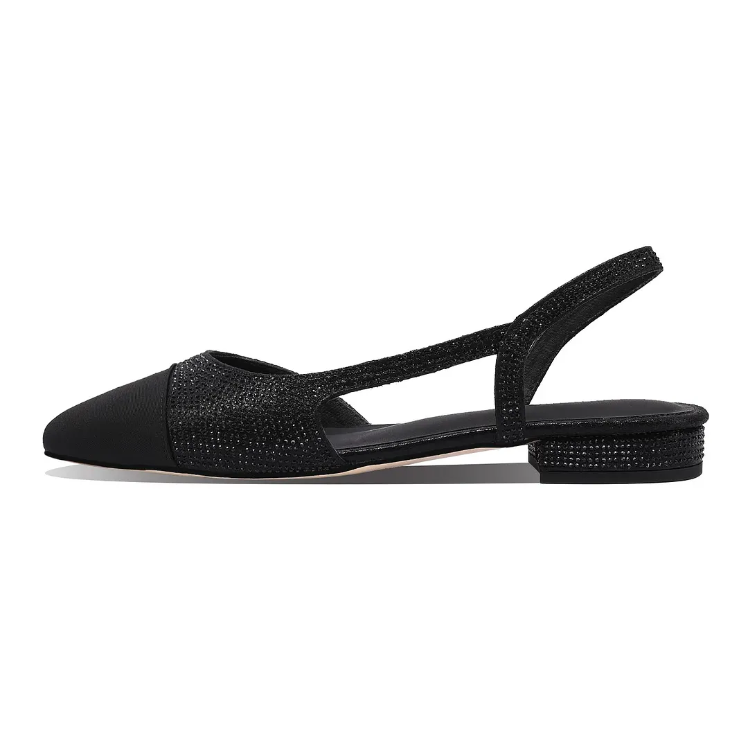 20mm Womens Slingback Rhinestone Flat Pumps Closed Round Toe Splicing Casual Shoes-vocosishoes