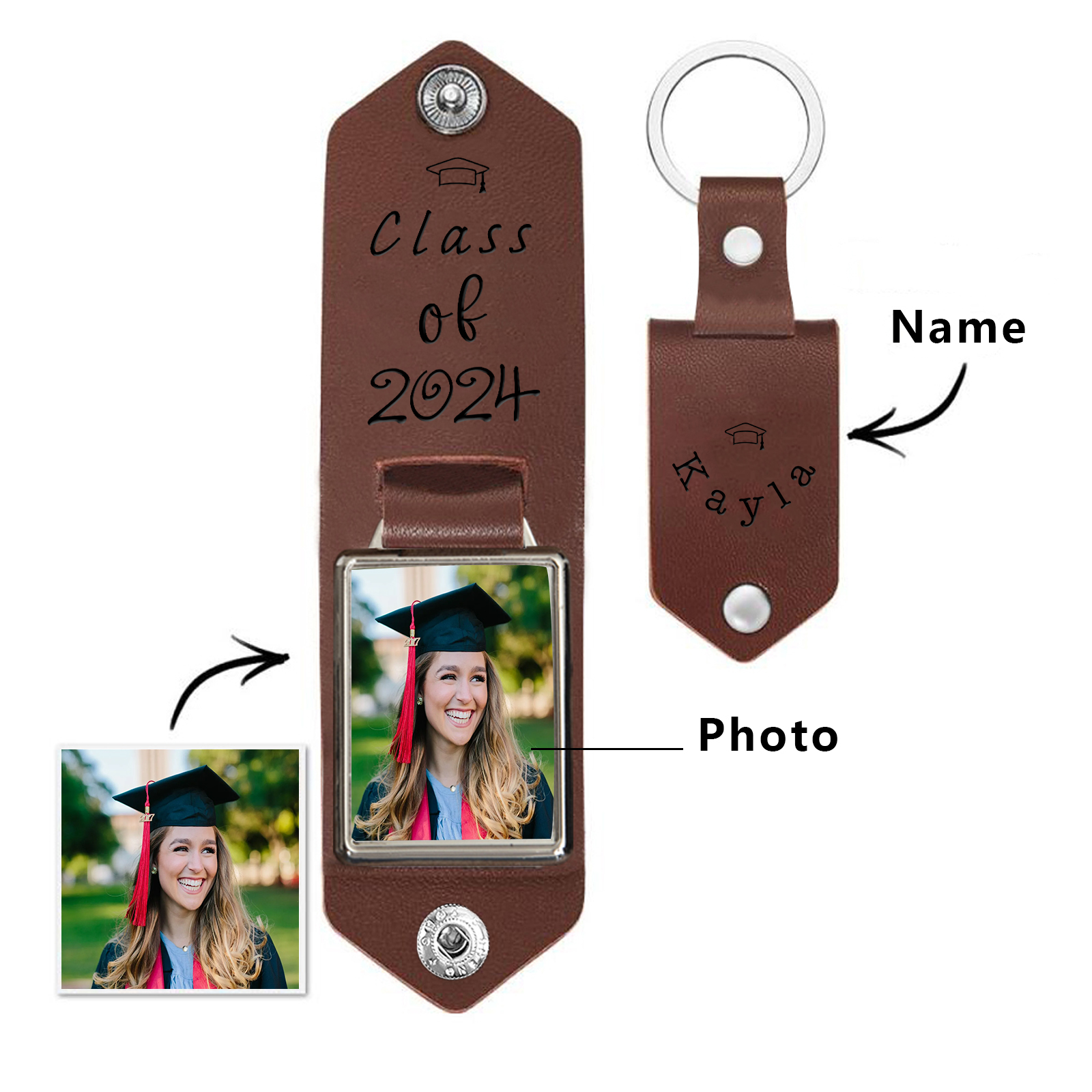 Class of 2024 - Personalised Graduation Leather Keychain Custom Name & Photo Keychain Graduation Gift for Him/Her-Jessemade AU