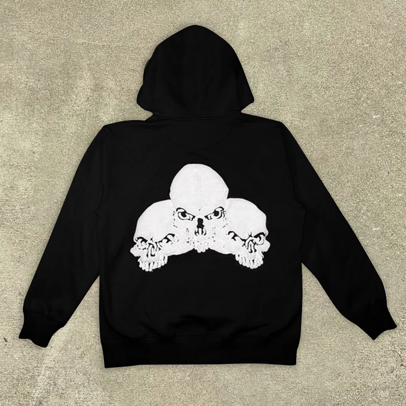 Personalized pink skull solid color long-sleeved hoodie