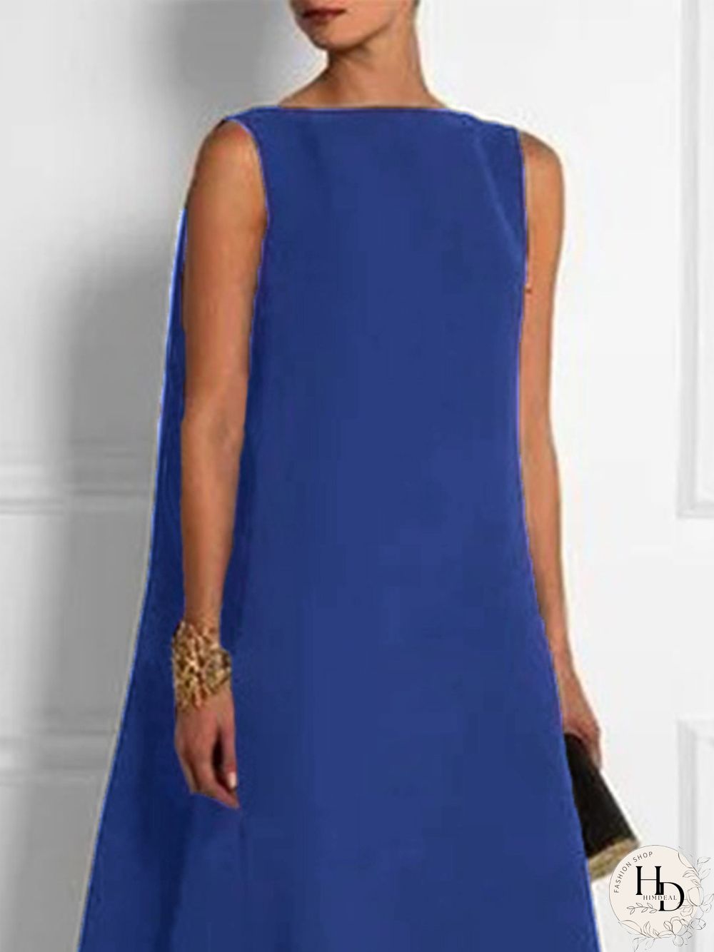 Vintage Plain Plus Size Sleeveless Crew Neck Casual Weaving Dress