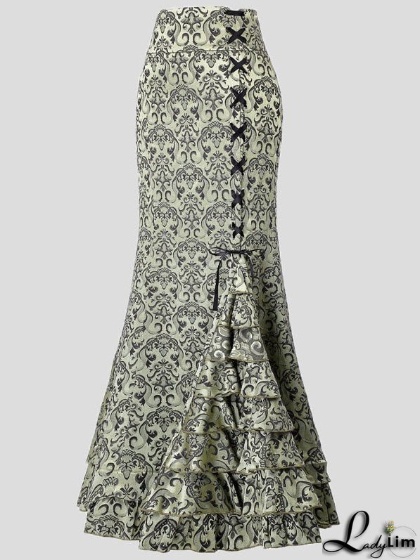 Women's Skirts Tie-Up Ruffled Fishtail Wrap-Hip Skirt