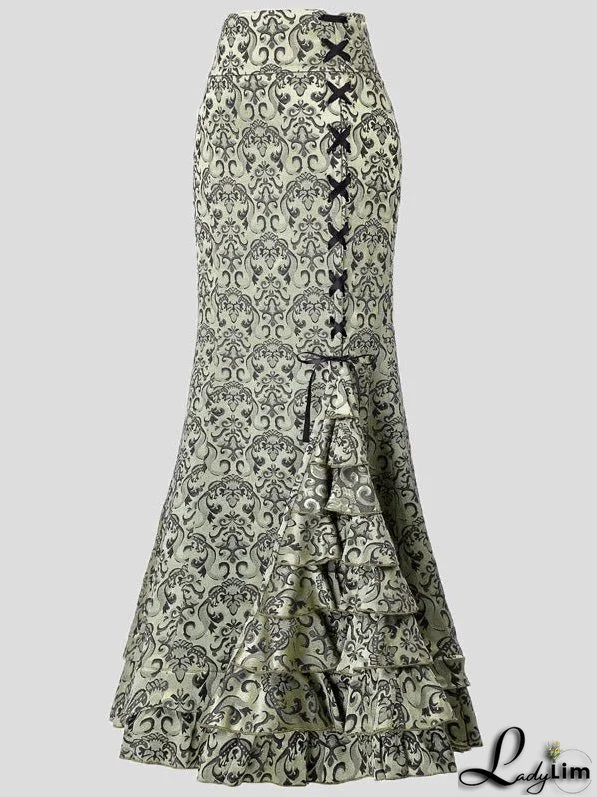 Women's Skirts Tie-Up Ruffled Fishtail Wrap-Hip Skirt