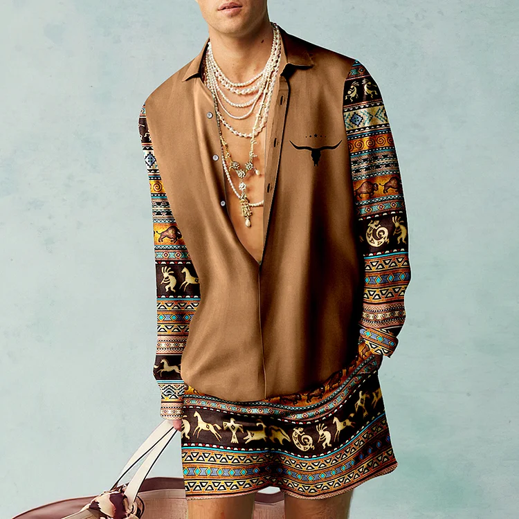 BrosWear Western Style Print Shirt And Shorts Co-Ord