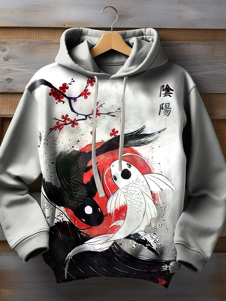 Men's Yin Yang Fish Plum Blossom Art Print Casual Hoodie