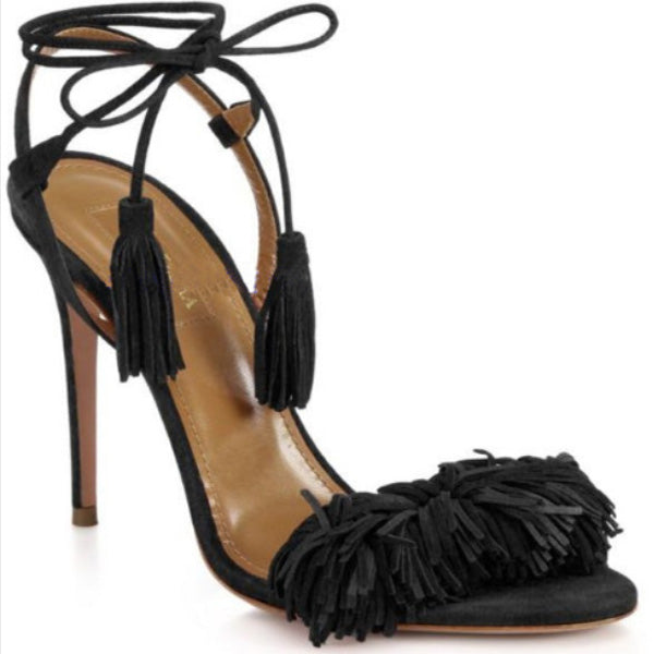VCSHOES High Heel Strap Fringe Sandals