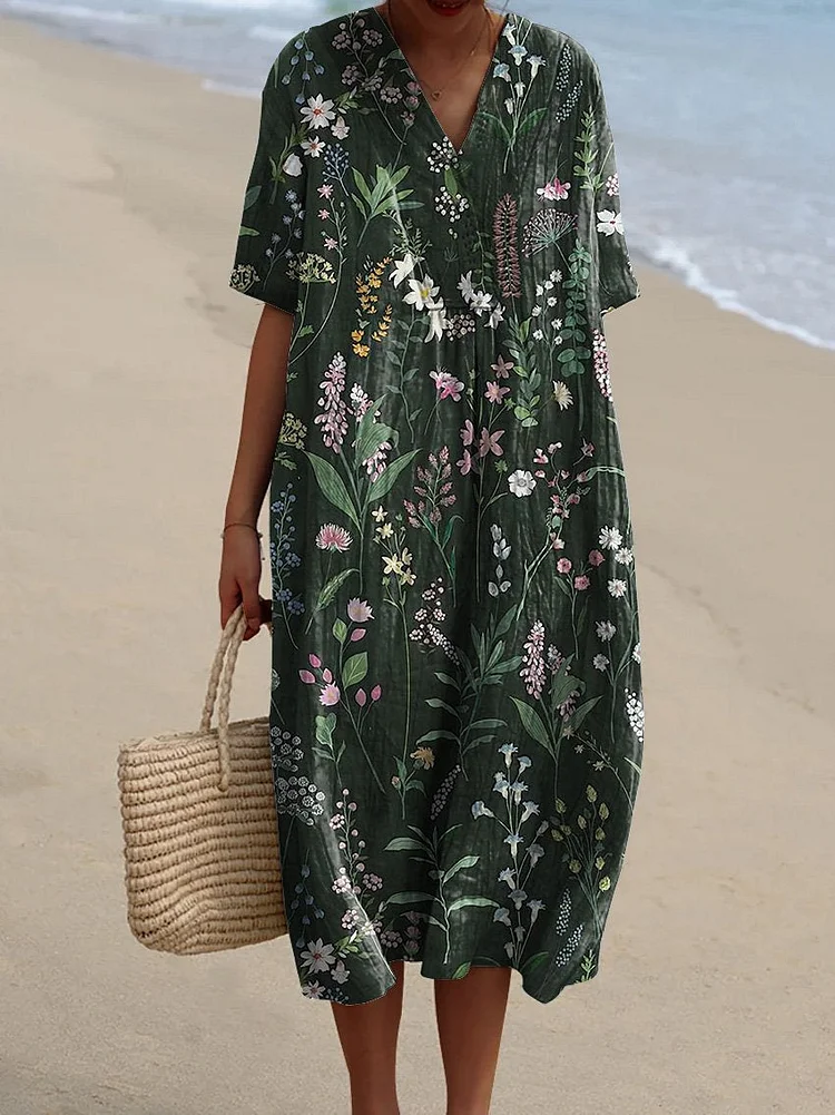 Spring Field In The Night Pattern Printed Women's Flowy Dress