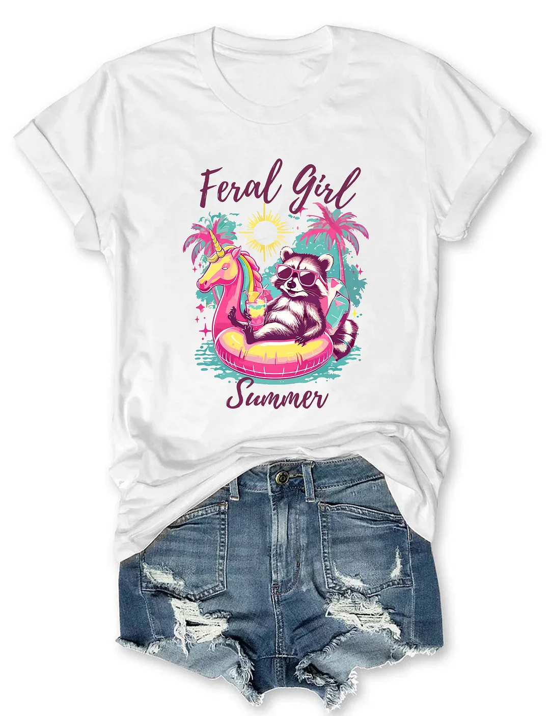 Feral Girl Summer Raccoon T-shirt