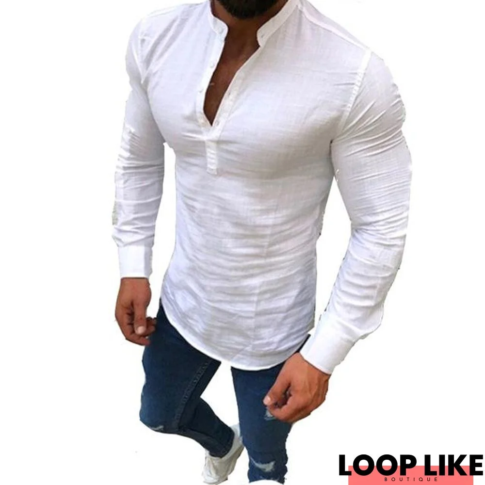 Mens Shirt Blouse Brief Breathable Comfy Solid Color Long Sleeve Loose Casual Plus Size Shirt Blouse