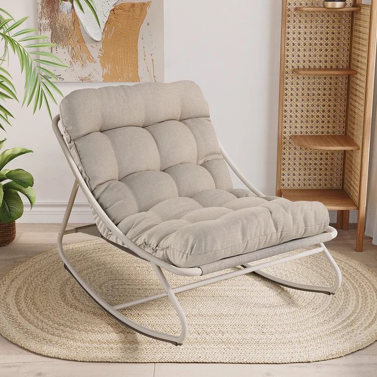 GRAND PATIO Indoor & Outdoor Rocking Chair with Thicken Dark Grey Cushion for Patio, Porch, Garden