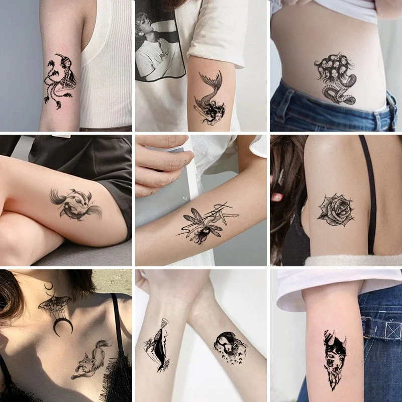 black snack scorpion temporary tattoos for men women arm wrist fake tatto stickers waterproof fish flash decals animal tatoos