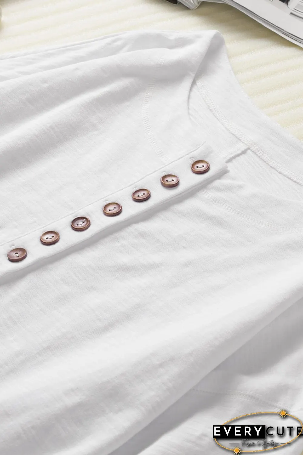 White Solid Color Buttoned Front Long Sleeve Top