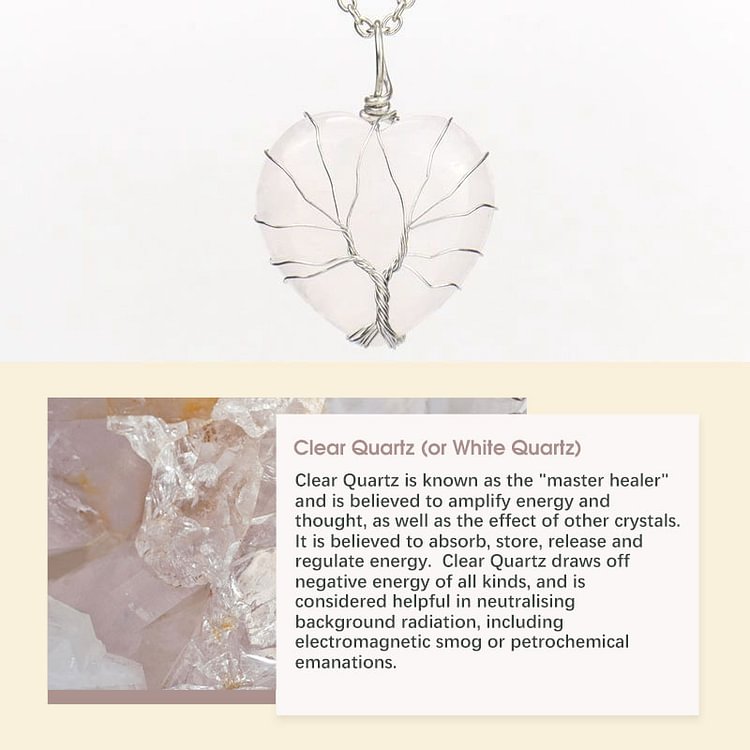 Natural Crystal Heart Necklace Clear Quartz (or White Quartz)
