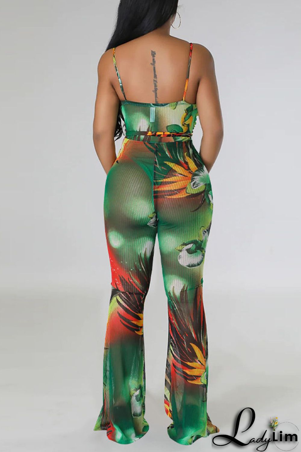 Red Sexy Print Bandage Patchwork Spaghetti Strap Regular Jumpsuits