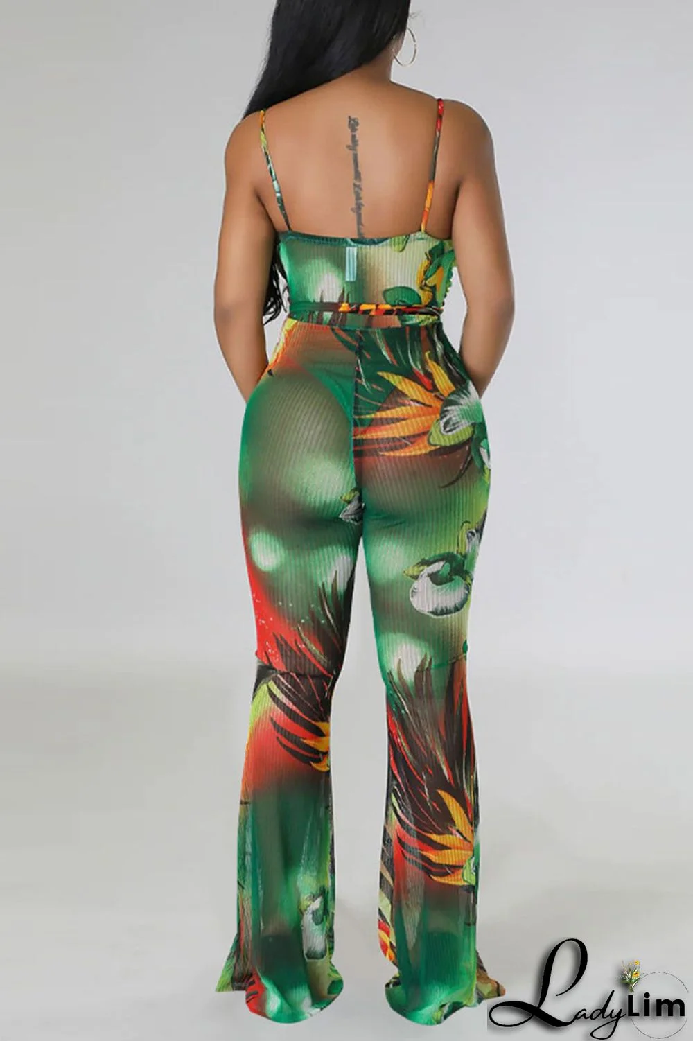 Red Sexy Print Bandage Patchwork Spaghetti Strap Regular Jumpsuits