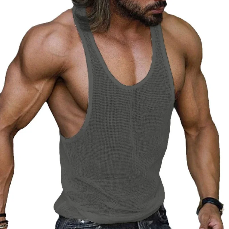 Uveng Uveng Men's Summer New White Bottom Knits Loose Fitness Vestsy0111