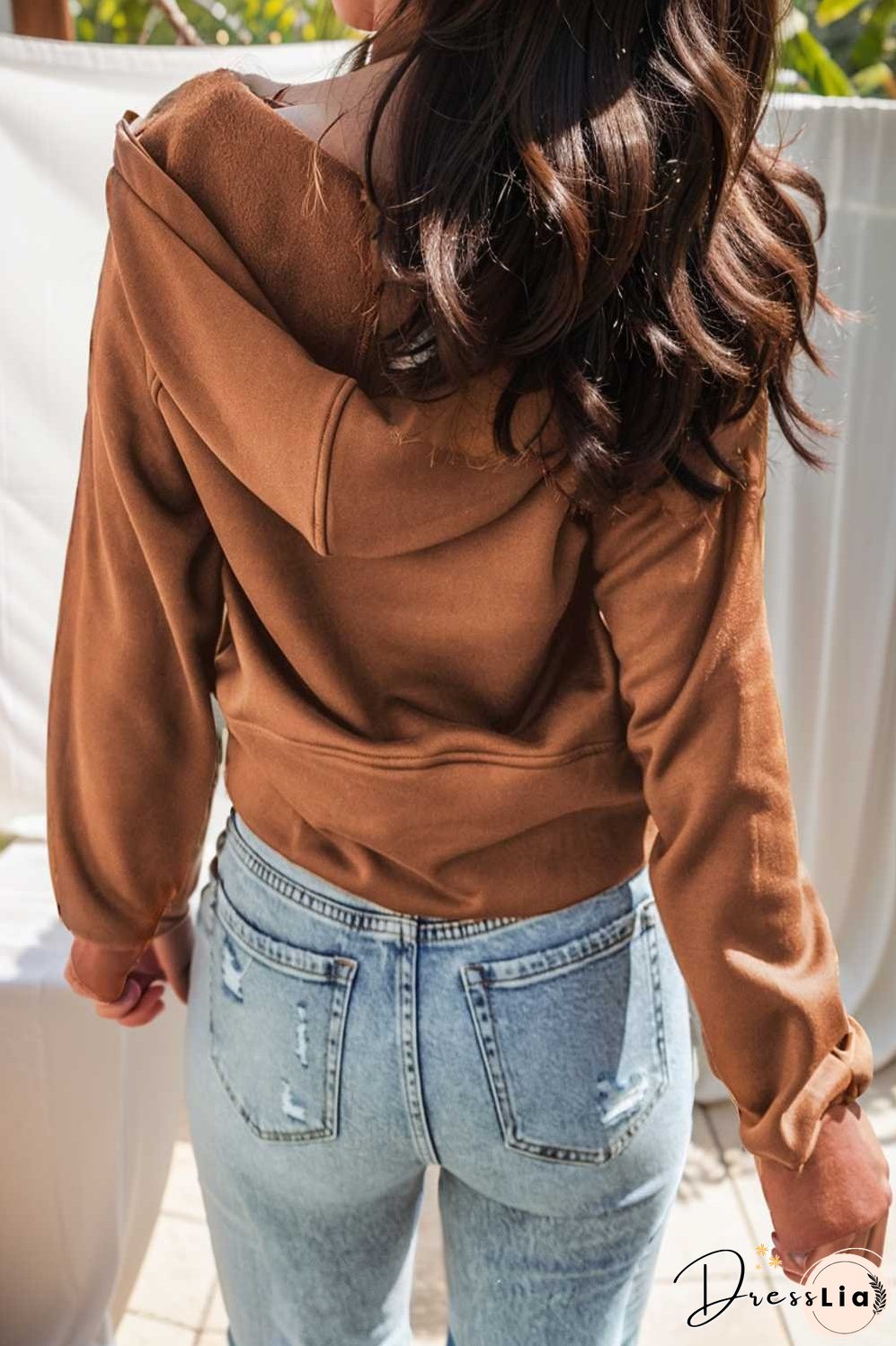 cozy brown hoodie with kangaroo pocket and quarter zip