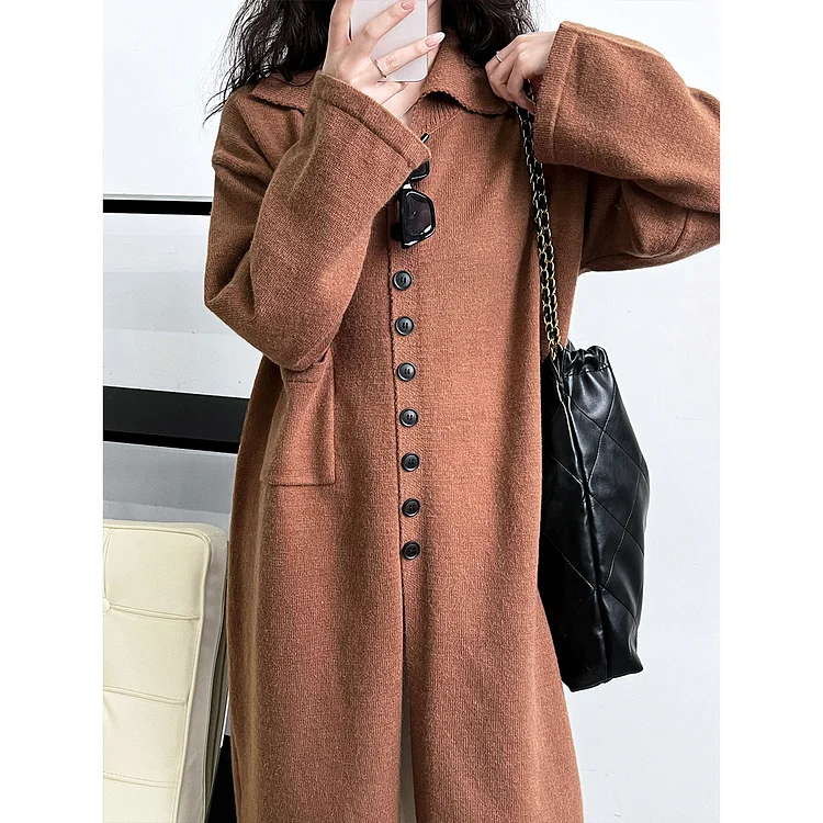 Vintage Buttoned Knit Sweater Coat - yankia