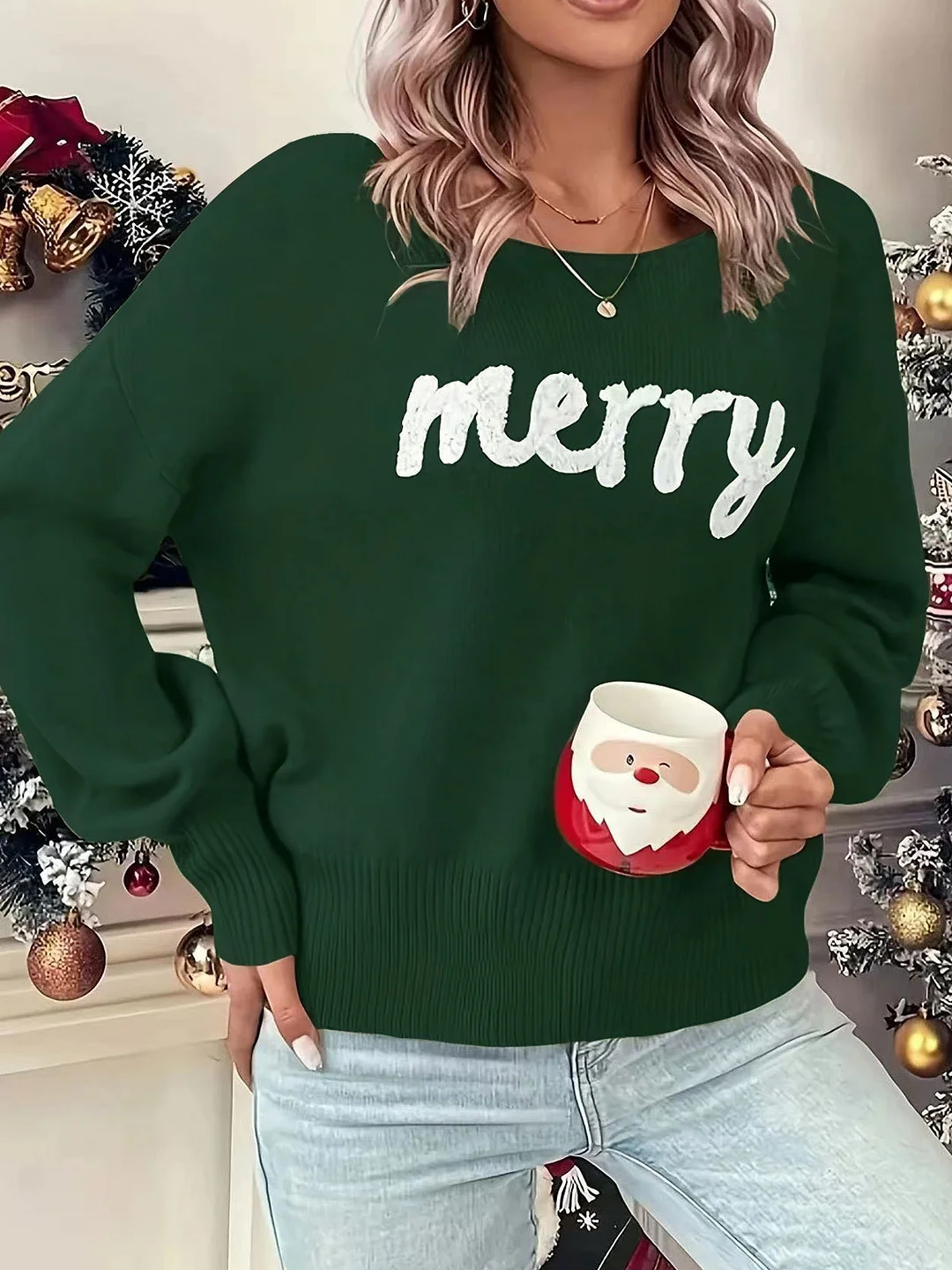 Athvotar Athvotar And Winter Christmas Sweater Women Loose Lettered Long-Sleeved Knitted Shirt Head