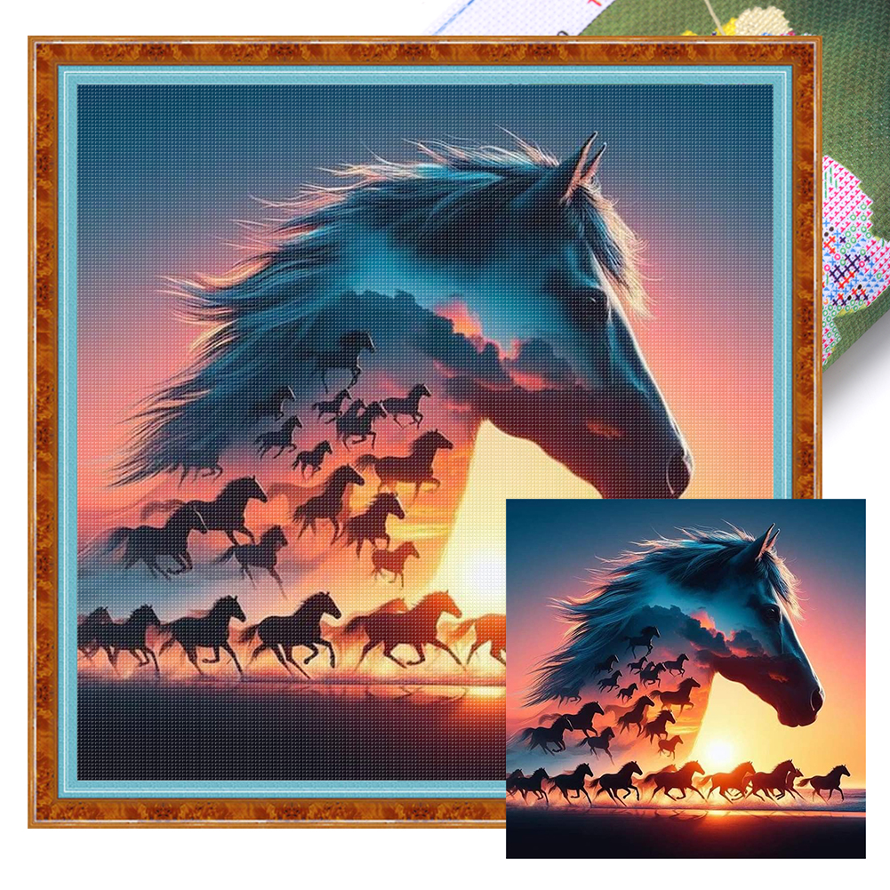 Silhouette-horse Full 11CT Pre-stamped Canvas(40*40cm) Cross Stitch