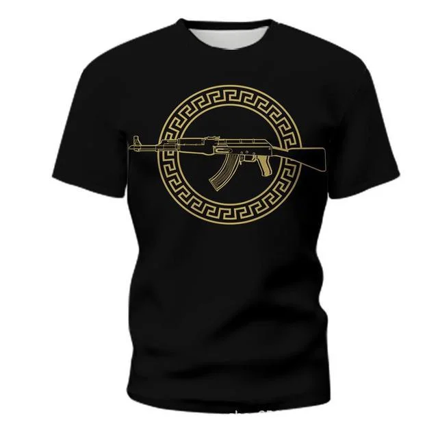3D Firearms Printed T-shirt Casual Short-sleeved T-shirts at Hiphopee