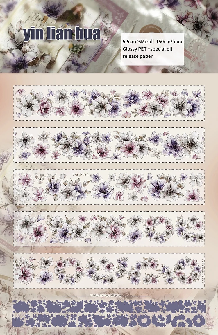 Journalsay 500cm/600cm/ Roll Vintage Flower Character Landscaping Washi Glossy PET Tape