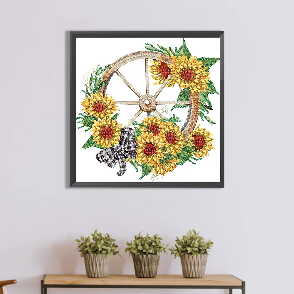 Special Shape Diamond Painting 30*30cm - Sunflower Wheels