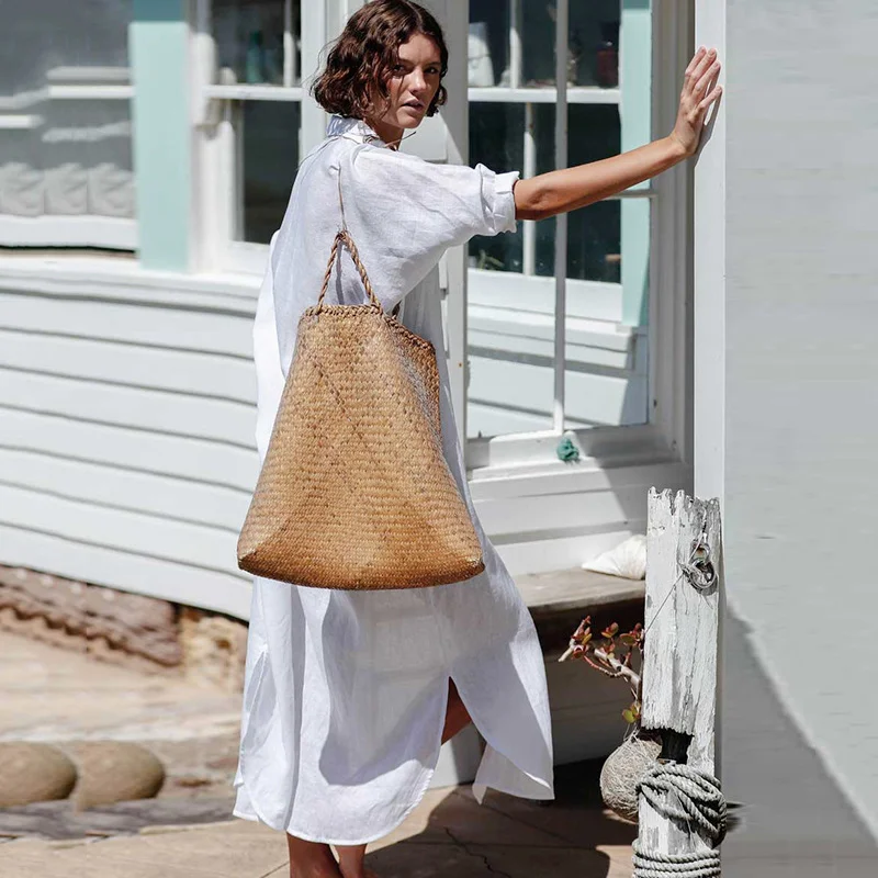 Uveng Uveng Cotton Loose Shirt Type Long Cardigan Bikini Swimsuit With Sunscreen Smock Vacation Beach Coat Female