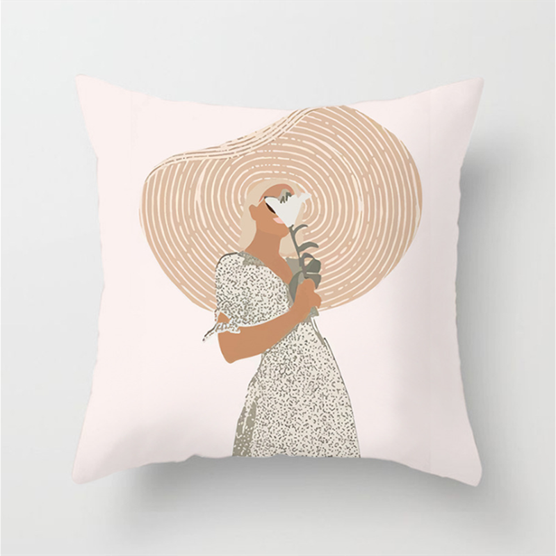 INS Nordic Morandi Cushion Cover Geometric Beauty Flower Art Pillow Cover Bed Car Office Decorative Pillowcase Modern Home Decor