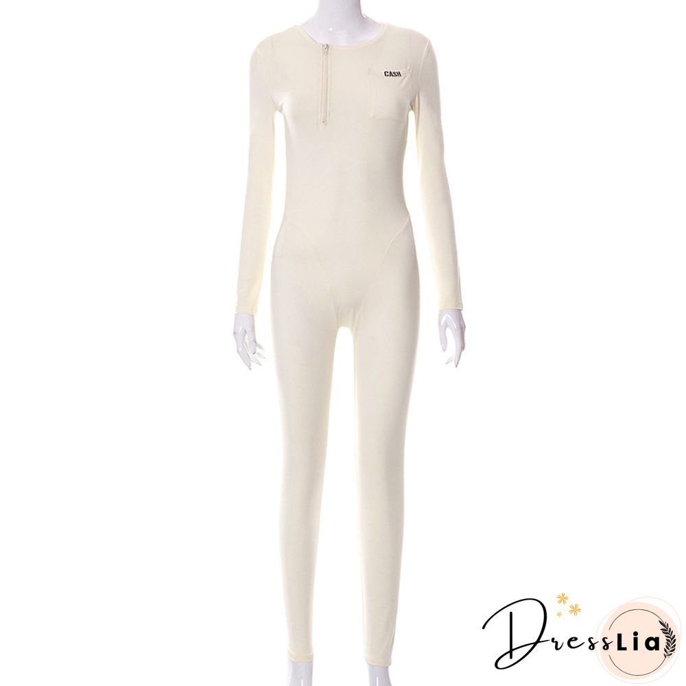Sportswear Long Sleeve with Pocket Skinny Jumpsuit
