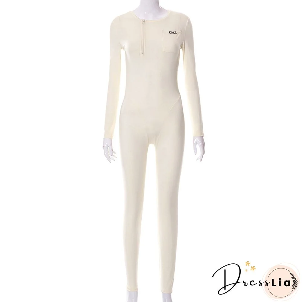 Sportswear Long Sleeve with Pocket Skinny Jumpsuit