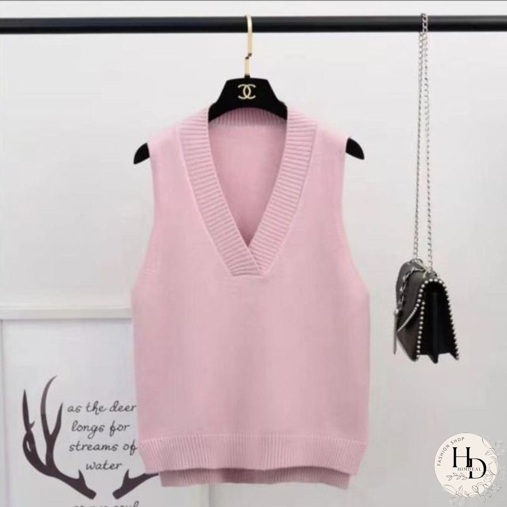 Sweater Vest Women Solid V-Neck Loose Plus Size 3XL Simple Classic Elegant Office Ladies