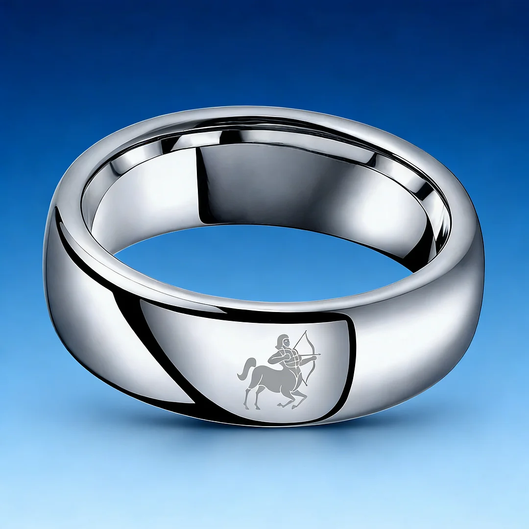 Men Women Sagittarius Tungsten Carbide Rings Prints Laser Design Domed Top Sliver Tungsten Wedding Bands 4MM 6MM 8MM Width