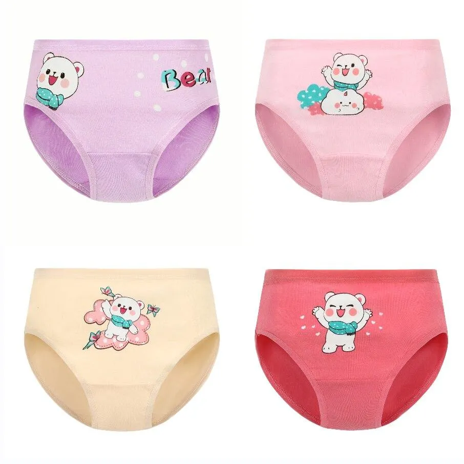 4 Pieces/Lot 2-12Y Children Underwear High Quality Cotton Girls Panties Cute Cat Pattern Kids Boxer Briefs Child Soft Girl Pants