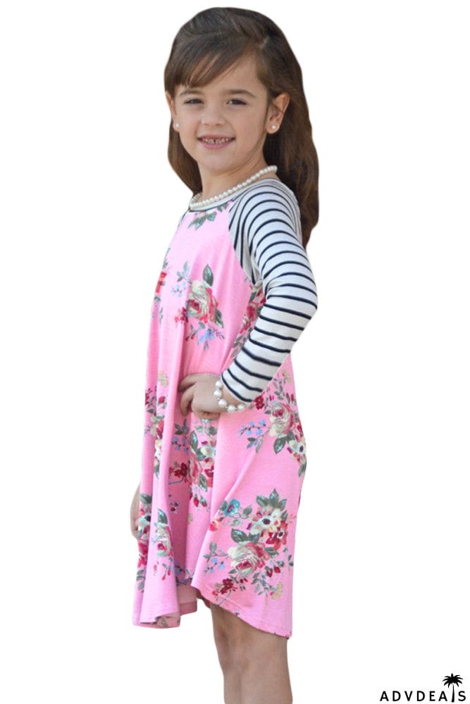 Spring Fling Floral Striped Sleeve Short Dress for Kids