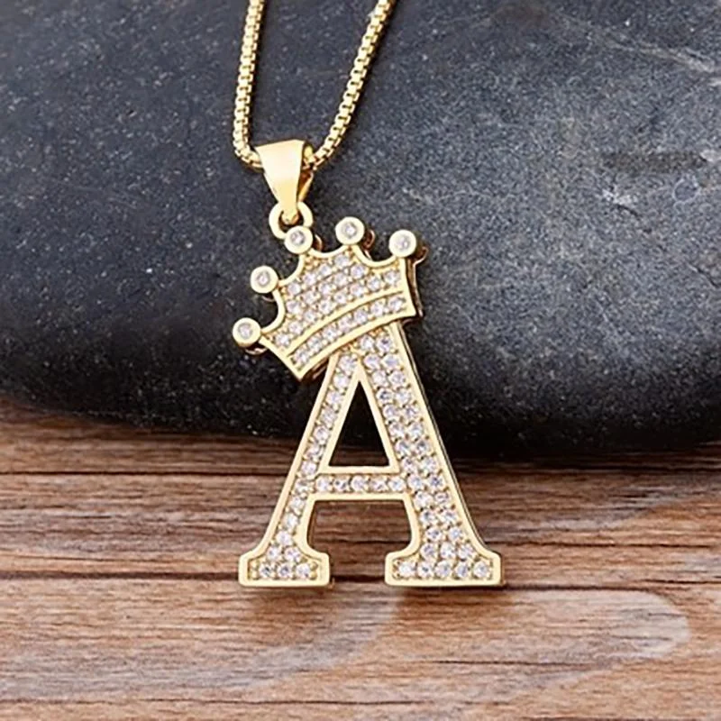 Personalized Zircon Crown A-Z Initial Letter Necklace