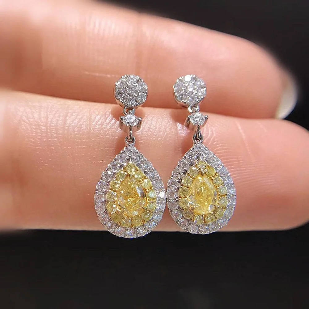 Huitan Luxury Yellow CZ Dangle Earrings for Women High-quality Delicate Accessories Party Gift Elegant Female Statement Earrings