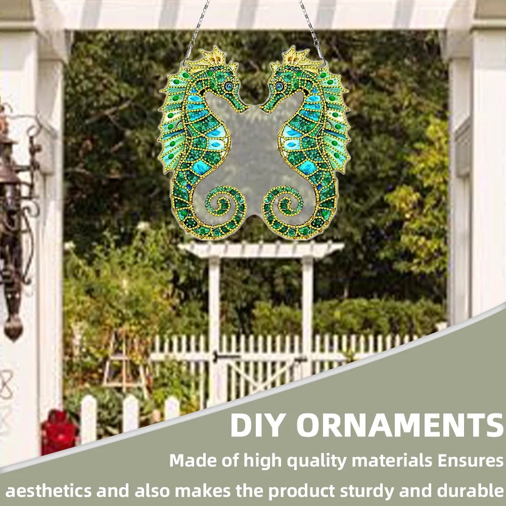 2D Flat Seahorse DIY Diamond Art Pendant Window Hanging Art for Home Wall Decor