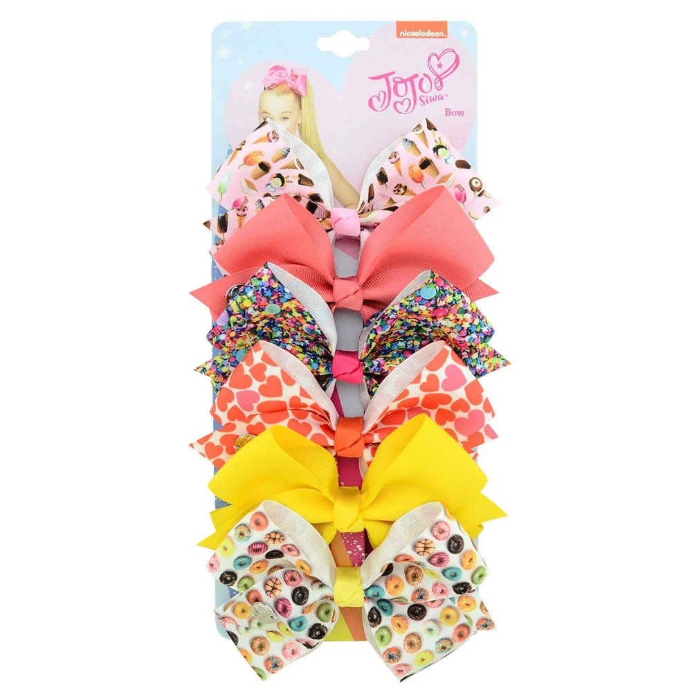 6 Pieces/Set JoJo Bows Jojo Siwa Rainbow Printed Knot Ribbon Bow For Girls Handmade Boutique Hair Clip Children Hair Accessories