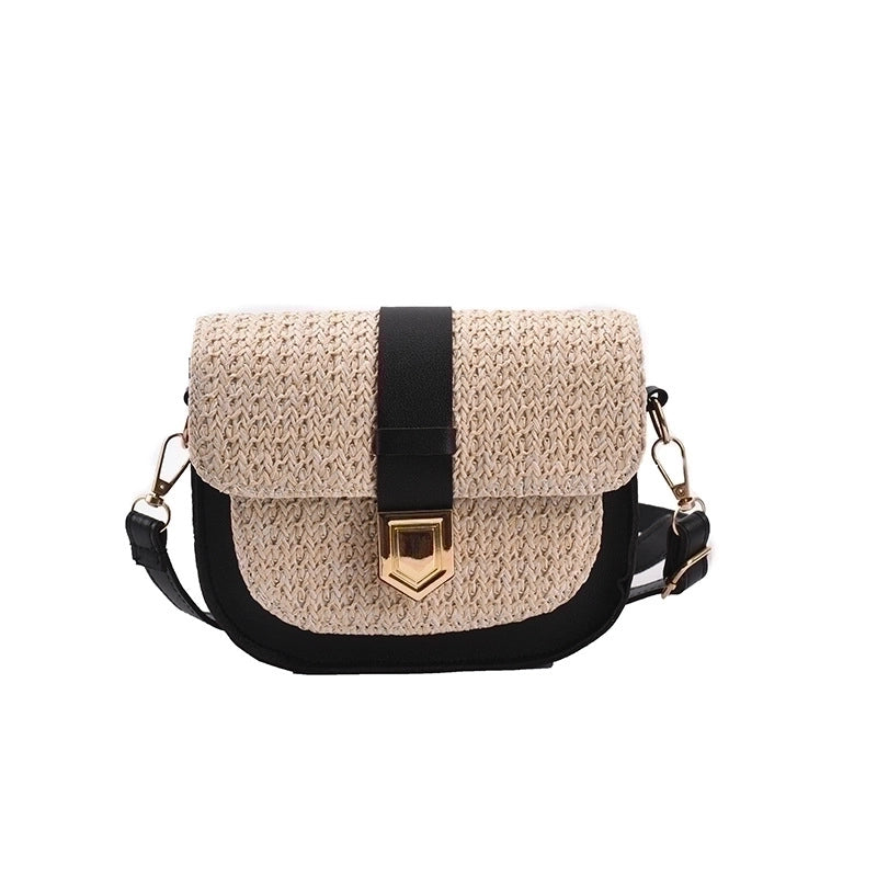 Women’s Small Straw Solid Color Basic Square Flip Cover Shoulder Bag