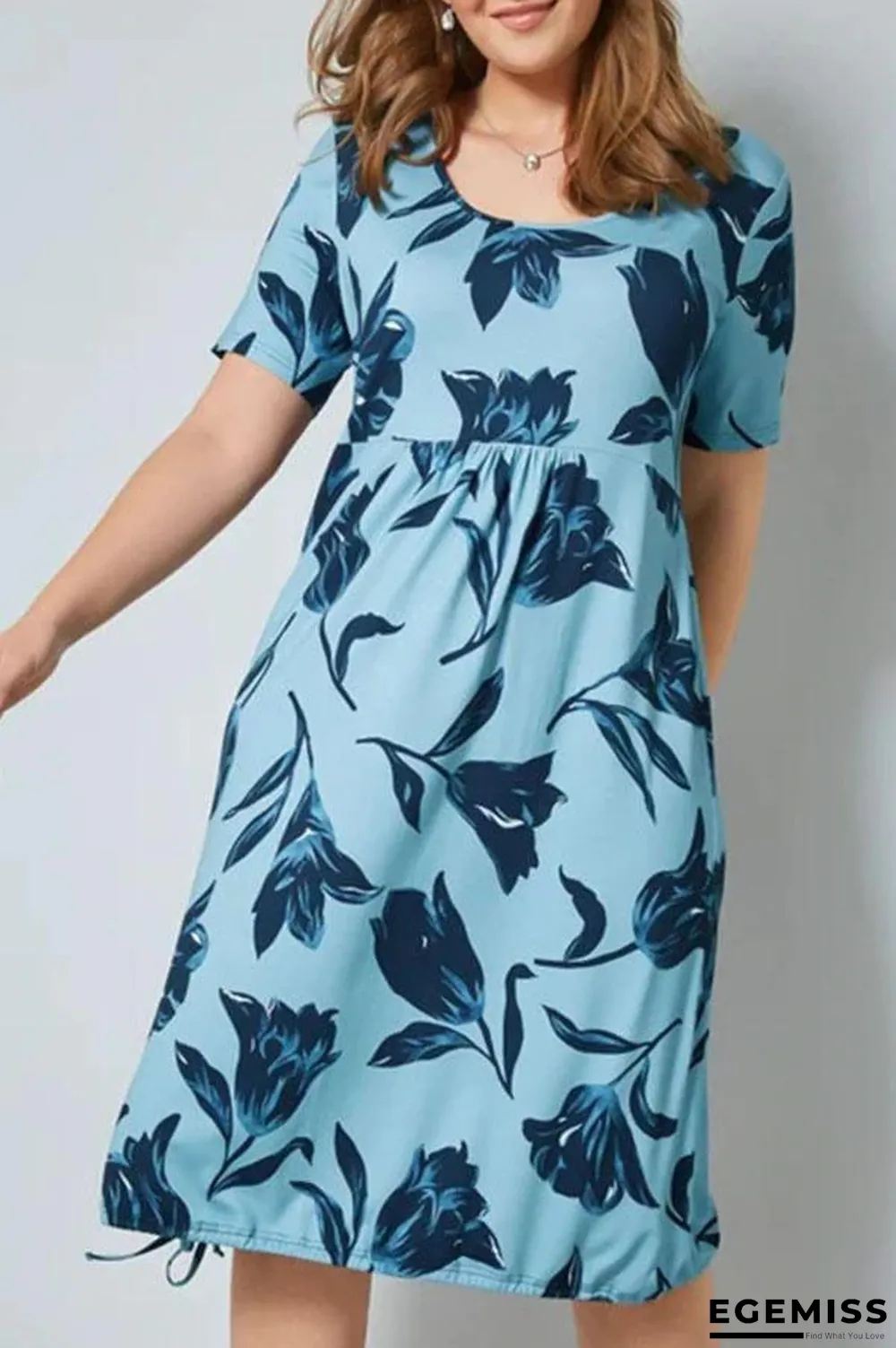 Bohemian Floral Print Paneled Pleated Drawstring Holiday Midi Dress | EGEMISS