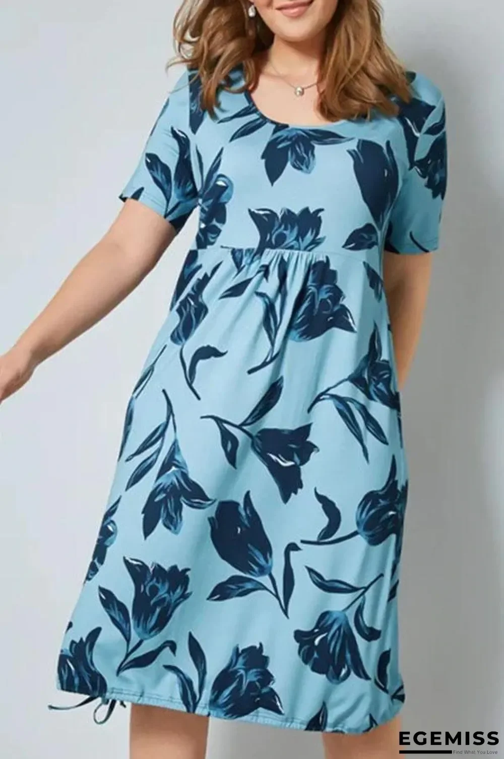 Bohemian Floral Print Paneled Pleated Drawstring Holiday Midi Dress | EGEMISS